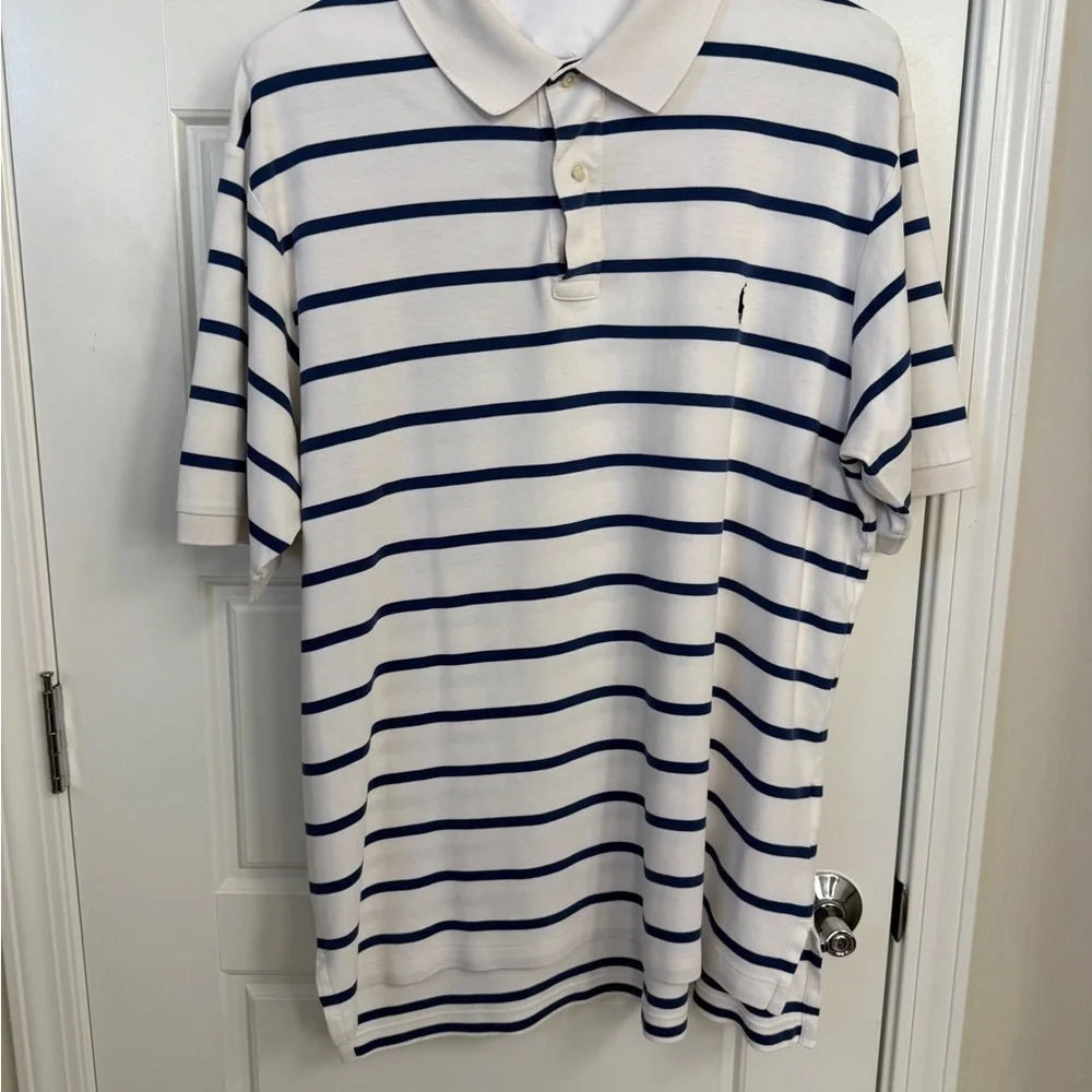 Ralph Lauren Polo Shirt White & Blue Stripes Size XL Tall Preppy Classic FLAWED